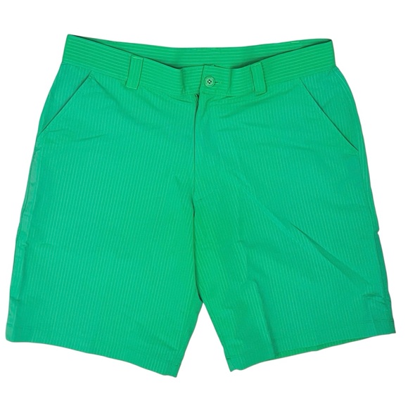 Under Armour Shorts Sz 36x10 Men’s Golf Green Stripes Flat Front Pockets - Picture 1 of 8